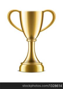 Winner trophy. Sport award for champion victory congratulations, realistic 3d gold vector cup goblet on white background. Winner trophy. Sport award for champion victory congratulations, realistic 3d gold vector cup on white background