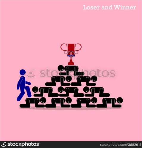 Winner walk over stairs of loser concept. Competition concept, business idea. Vector illustration