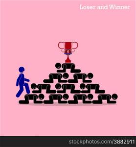 Winner walk over stairs of loser concept. Competition concept, business idea. Vector illustration