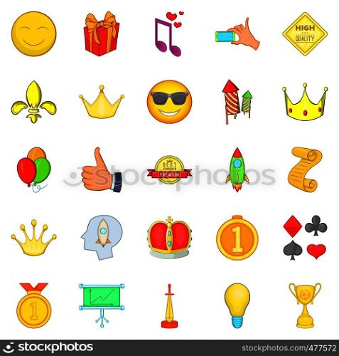 Winning icons set. Cartoon set of 25 winning vector icons for web isolated on white background. Winning icons set, cartoon style