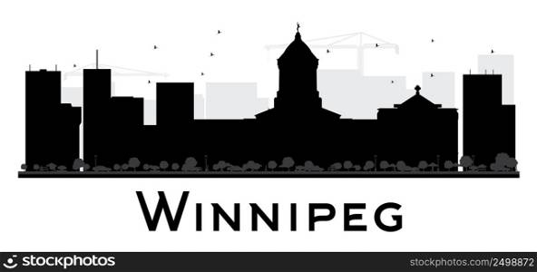 Winnipeg City skyline black and white silhouette. Vector illustration. Simple flat concept for tourism presentation, banner, placard or web site. Business travel concept. Cityscape with landmarks