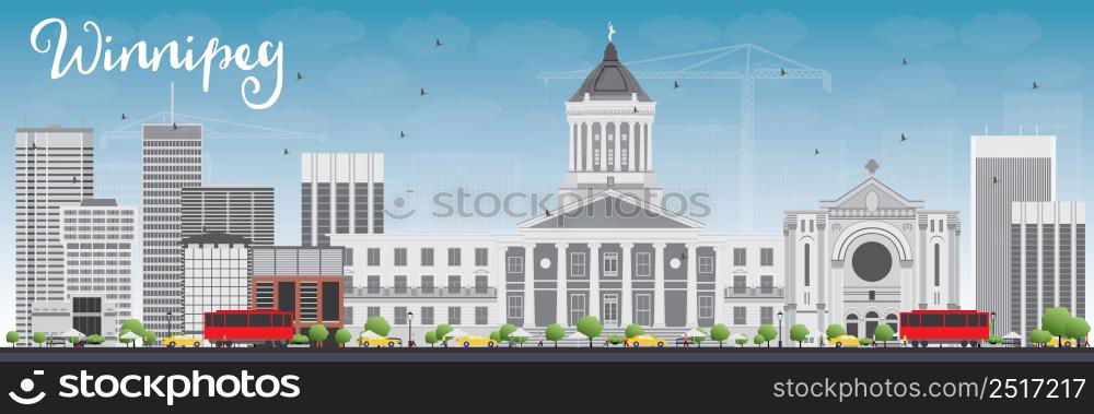 Winnipeg Skyline with Gray Buildings and Blue Sky. Vector Illustration. Business Travel and Tourism Concept with Modern Buildings. Image for Presentation Banner Placard and Web Site.