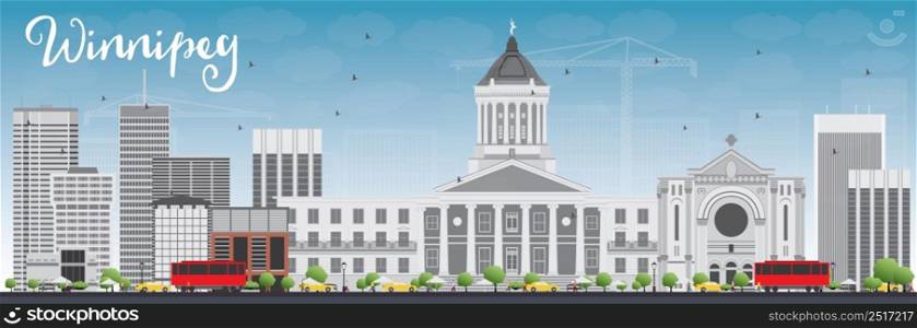 Winnipeg Skyline with Gray Buildings and Blue Sky. Vector Illustration. Business Travel and Tourism Concept with Modern Buildings. Image for Presentation Banner Placard and Web Site.