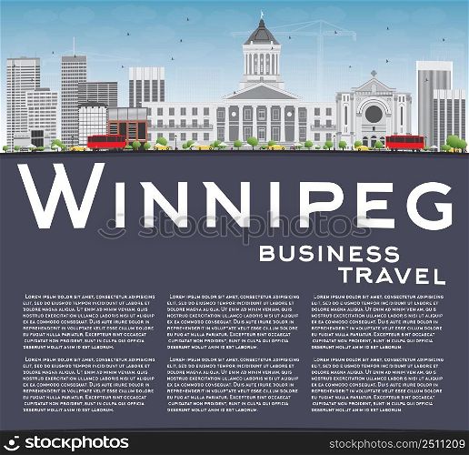 Winnipeg Skyline with Gray Buildings and Copy Space. Vector Illustration. Business Travel and Tourism Concept with Modern Buildings. Image for Presentation Banner Placard and Web Site.