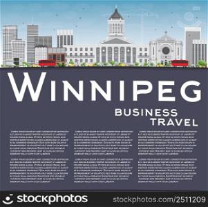 Winnipeg Skyline with Gray Buildings and Copy Space. Vector Illustration. Business Travel and Tourism Concept with Modern Buildings. Image for Presentation Banner Placard and Web Site.
