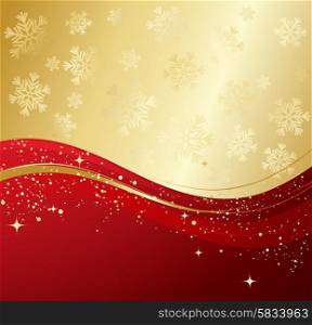 Winter abstract background. . Red and gold winter abstract background. Christmas background with snowflakes. Vector.