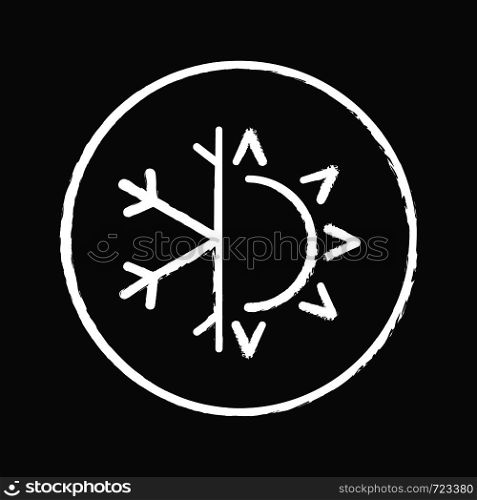 Winter and summer chalk icon. Dual season mattress. Four seasons. Air conditioning. Sun and snowflake. Isolated vector chalkboard illustration. Winter and summer chalk icon
