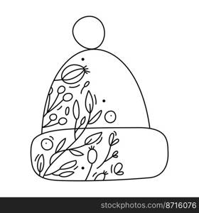 Winter baby vector hat line icon and branches, berries. Merry Christmas clothing, beanie sign graphics, editable stroke linear icon.. Winter baby vector hat line icon and branches, berries. Merry Christmas clothing, beanie sign graphics, editable stroke linear icon