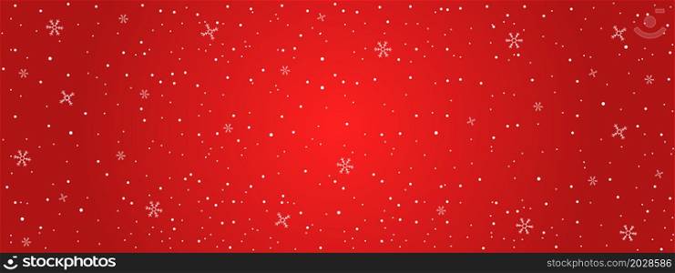 Winter background. Falling snowflakes on a red background. Christmas and New Year background. Snowfall texture. Vector illustration