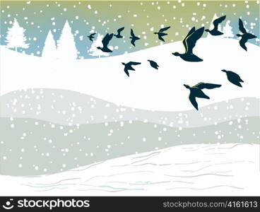 winter background with birds vector illustration