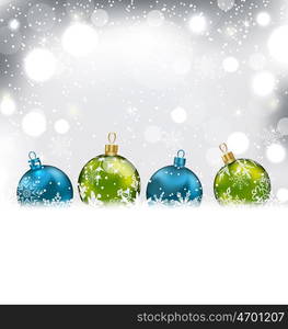 Winter Background with Colorful Glass Balls and Snowflakes. Illustration Winter Background with Colorful Glass Balls and Snowflakes - Vector