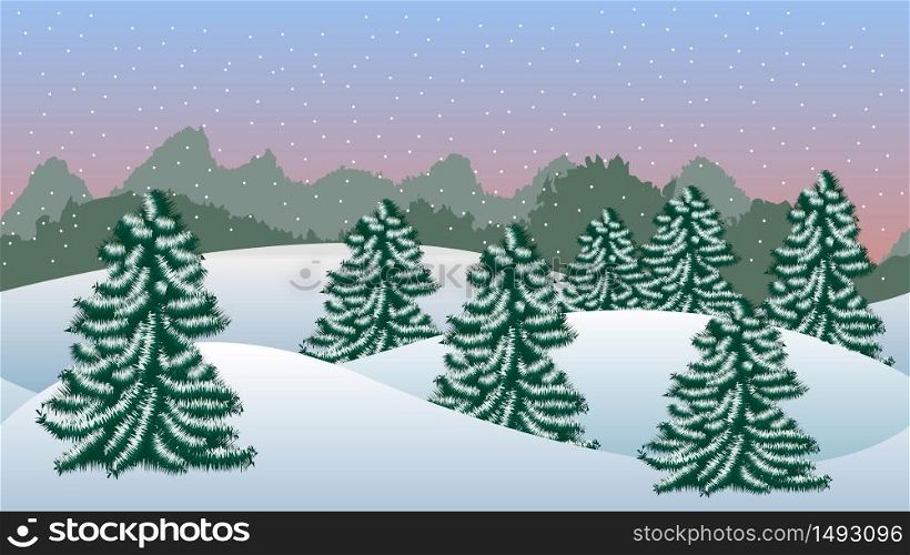Winter background with fir trees and snow