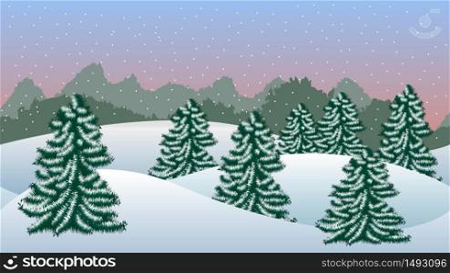 Winter background with fir trees and snow
