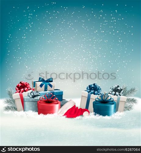 Winter background with presents. Vector.