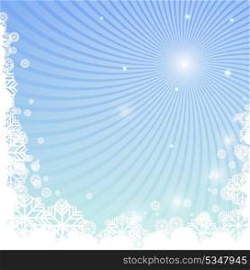 Winter background with snowflakes and curved beams