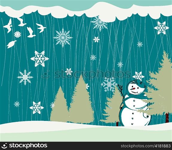 winter background with snowman vector illustration