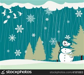 winter background with snowman vector illustration