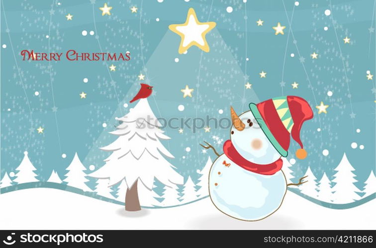 winter background with snowman vector illustration