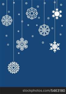 Winter background2. Snowflakes hang on threads on a dark blue background. A vector illustration