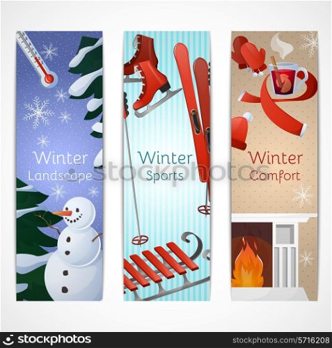 Winter banners set with landscape sports comfort elements isolated vector illustration