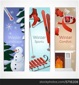 Winter banners set with landscape sports comfort elements isolated vector illustration