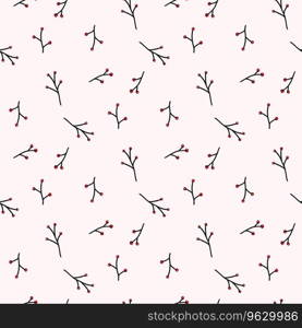 Winter berry branch seamless pattern for textile or wallpaper, scrapbook in delicate pastel pink color. Vector background, hand drawn doodle simple illustrations. Winter berry branch seamless pattern for textile or wallpaper, scrapbook in delicate pastel color. Vector background, hand drawn doodle simple illustrations