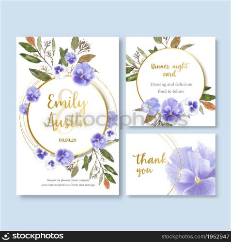Winter bloom wedding card design with leaves, flower watercolor illustration.
