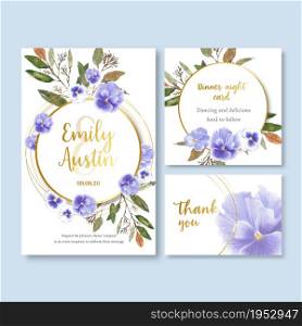 Winter bloom wedding card design with leaves, flower watercolor illustration.