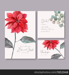 Winter bloom wedding card design with Poinsettia watercolor illustration.