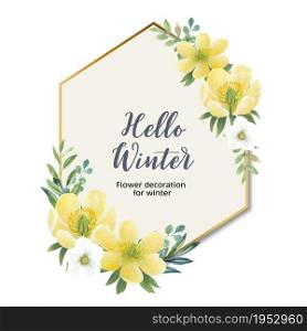 Winter bloom wreath design with anemone watercolor illustration.