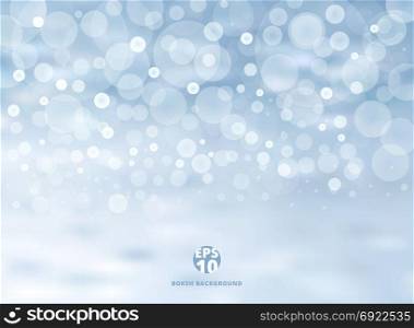 Winter blue background with bokeh on christmas holiday and new year. Vector illustration. Copy space
