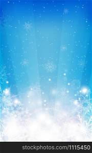 Winter blurred background with snowflakes, sparkles and rays for postcards, flyers, and your design