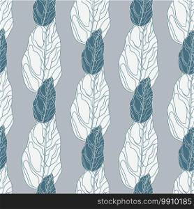 Winter botanic leaf shapes seamless doodle pattern. Outline foliage ornament in white and navy blue colors on pastel background. For fabric design, textile print, wrapping, cover. Vector illustration. Winter botanic leaf shapes seamless doodle pattern. Outline foliage ornament in white and navy blue colors on pastel background.