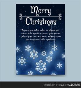 Winter brochure template with snowflake garland. Winter brochure flyer template in A6 format. Christmas poster or flyer with snowflakes vector illustration
