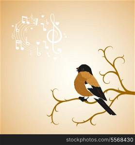 Winter bullfinch bird on a tree branch vector illustration
