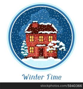 Winter card design with house and trees. Winter card design with house and trees.
