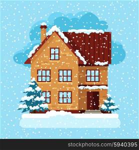 Winter card design with house and trees. Winter card design with house and trees.