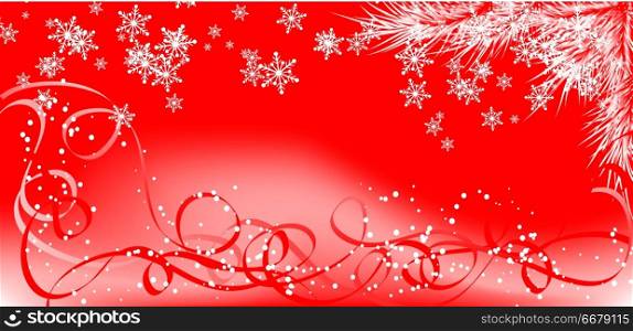 Winter, Christmas red background with snowflakes, vector