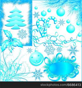 Winter, Christmas red elements for design with snowflakes, vector