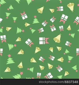 Winter Christmas Seamless Pattern on Green Background. Winter Christmas Seamless Pattern