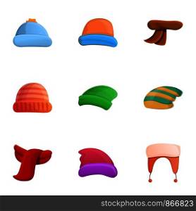 Winter clothes accessories icon set. Cartoon set of 9 winter clothes accessories vector icons for web design isolated on white background. Winter clothes accessories icon set, cartoon style