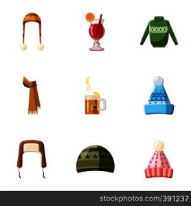 Winter clothes icons set. Cartoon illustration of 9 winter clothes vector icons for web. Winter clothes icons set, cartoon style