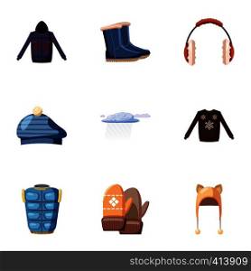 Winter clothes icons set. Cartoon illustration of 9 winter clothes vector icons for web. Winter clothes icons set, cartoon style