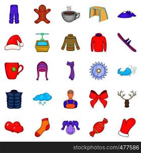 Winter clothes icons set. Cartoon set of 25 winter clothes vector icons for web isolated on white background. Winter clothes icons set, cartoon style