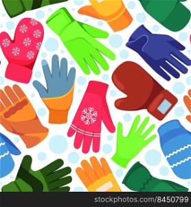Winter clothes pattern. Knitted gloves for hands garish vector seamless background for textile design projects. Illustration of winter pattern gloves. Winter clothes pattern. Knitted gloves for hands garish vector seamless background for textile design projects