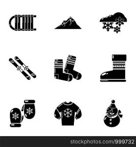 Winter clothing icons set. Simple set of 9 winter clothing vector icons for web isolated on white background. Winter clothing icons set, simple style