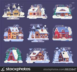 Winter country house and cabin set vector image