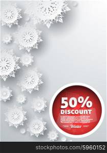 Winter discount best choice design flat. Sale and coupon, offer shopping, promotion and save money, winter christmas, label and price, advertising buy, special retail illustration
