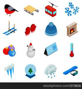 Winter elements icons set in isometric 3d style on a white background . Winter elements icons set, isometric 3d style