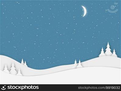 Winter evening landscape. Vector illustration for postcards, posters and themed winter design. 